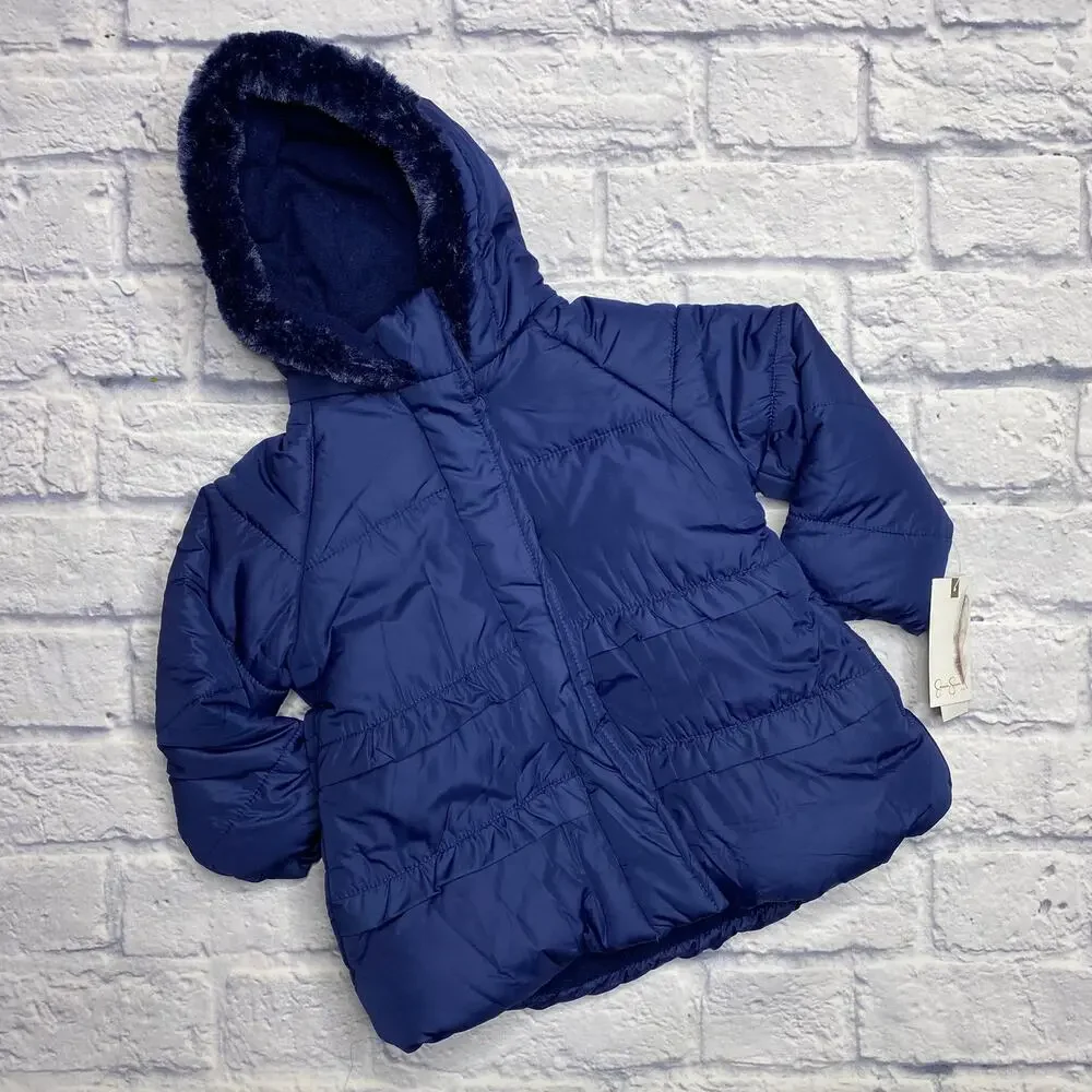 Jessica Simpson Ruffle Puffer Jacket in Navy